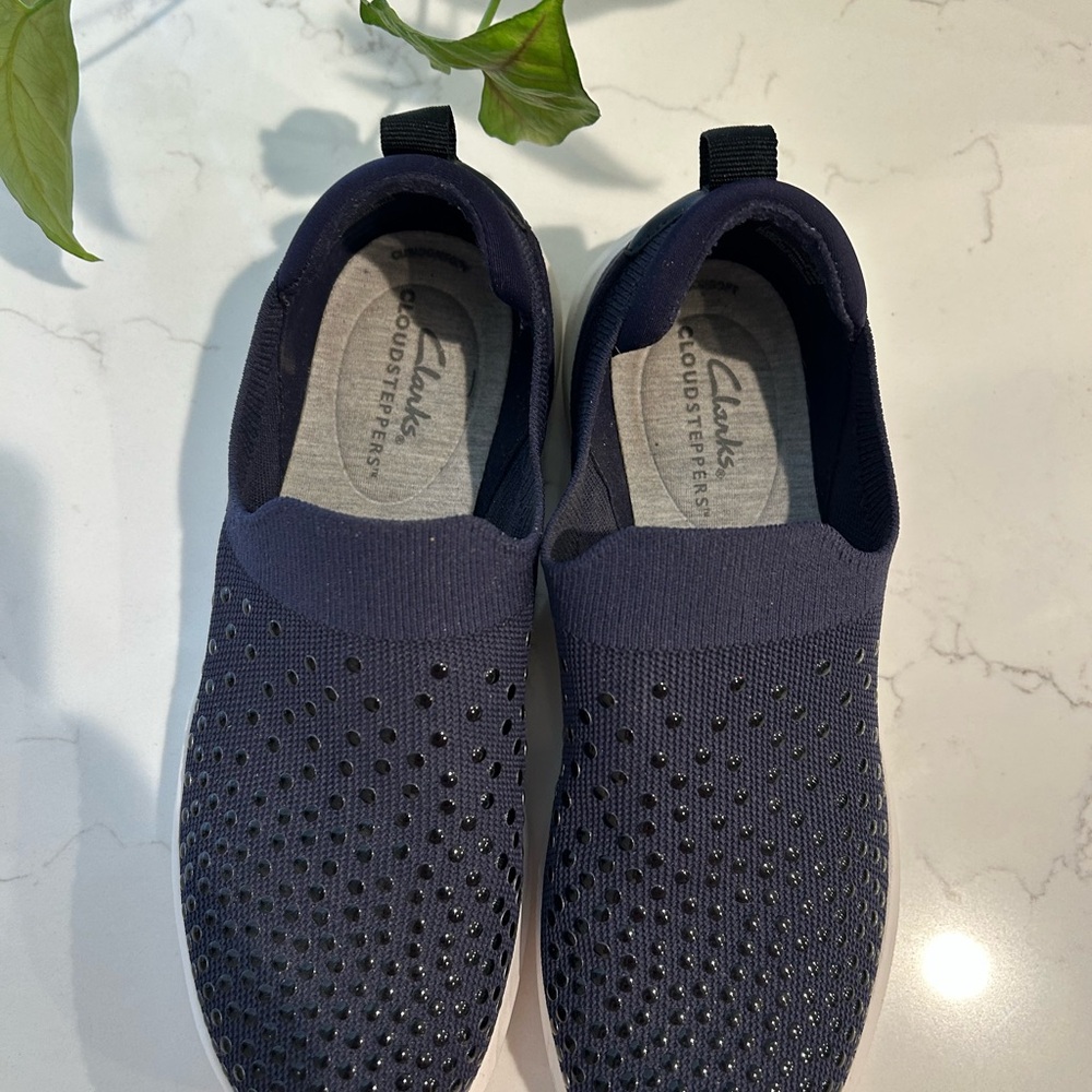 Clarks Navy Blue Slip-On Knit Sneakers